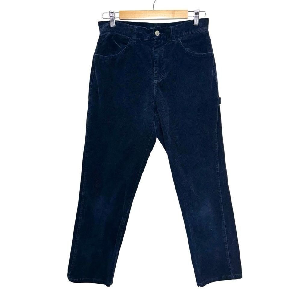 John Galt Navy Blue Solid Corduroy Carpenter Pants, Large